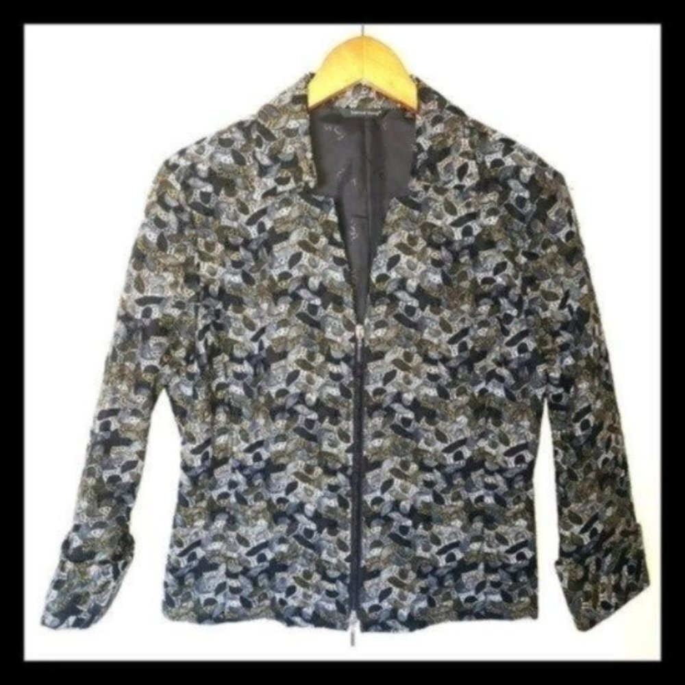 Samuel Dong Black Embroidered Zip Front Jacket M
